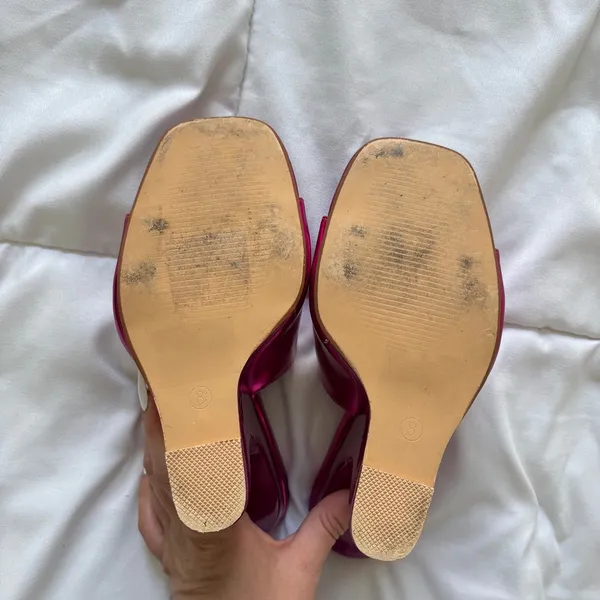 Vintage 90s Madrag Pink Architectural Wedge Sandals Sculpted Heel Mules Fuchsia - Image 10