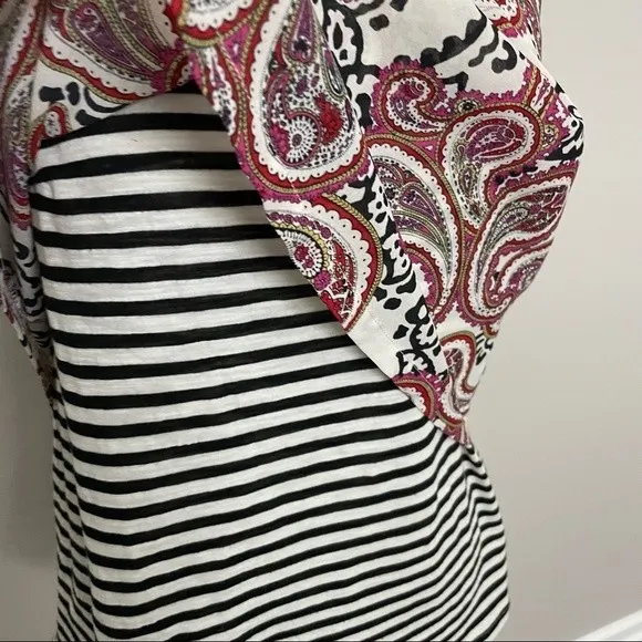 Anthropologie Meadow Rue Top Sleeveless Mixed Media Layered Striped Paisley Red - Image 2