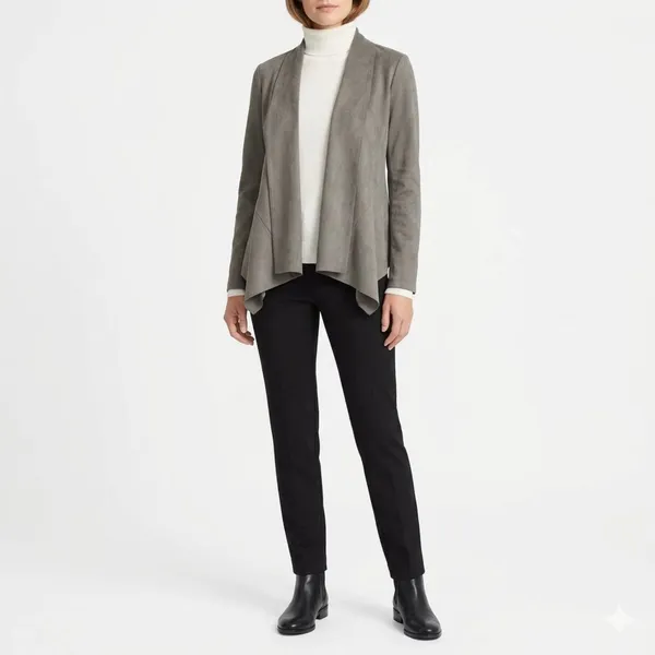 Bagatelle Gray Faux Suede Open Front Long Sleeve Drape Neck Jacket M - Image 7