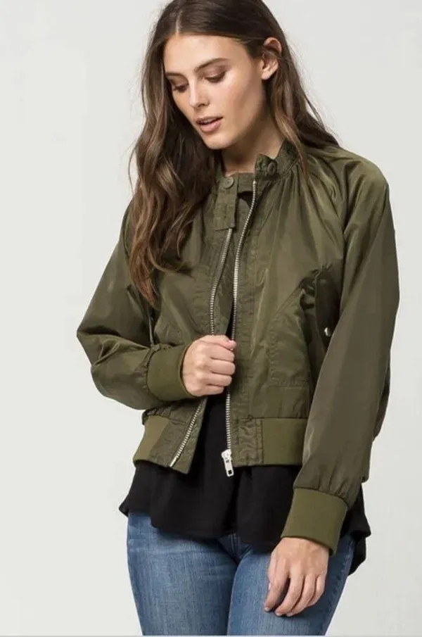 Free People Olive Midnight Bomber Jacket Size S - Image 4