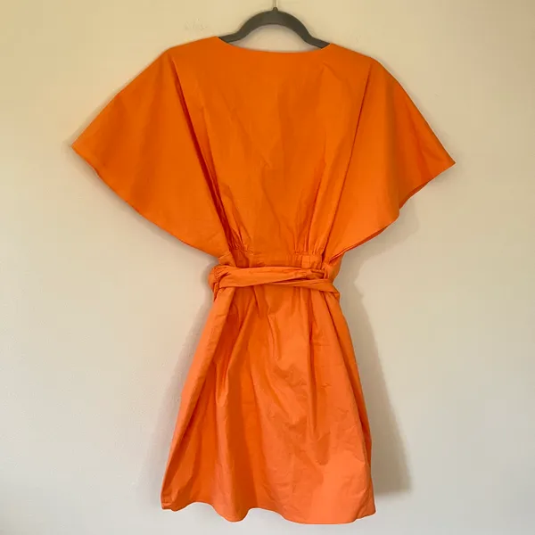 Lovers + Friends Leigh Cotton Poplin Tie Waist Mini Wrap Dress Sherbert Orange - Image 6