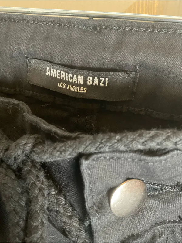AMERICAN BAZI Black Drawstring High Waist Cargo Jogger Pants Size M - Image 5