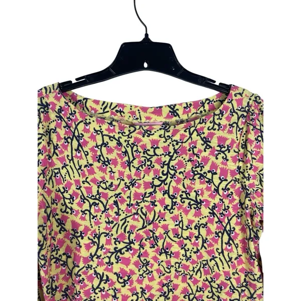 Lilly Pulitzer Cotton Slub Yellow Pink Short Bell Sleeve Top Summer Vacation L - Image 4