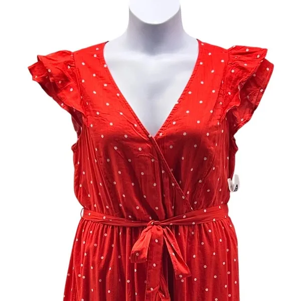 Old Navy Polka Dot Wrap Dress‎ Red Large - Image 3