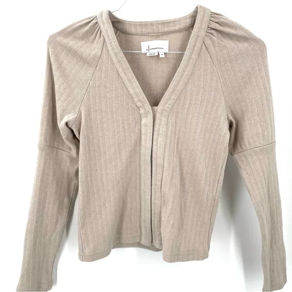 Anthropologie Puff Sleeve Snap Button Cardigan Sweater Top - Image 3
