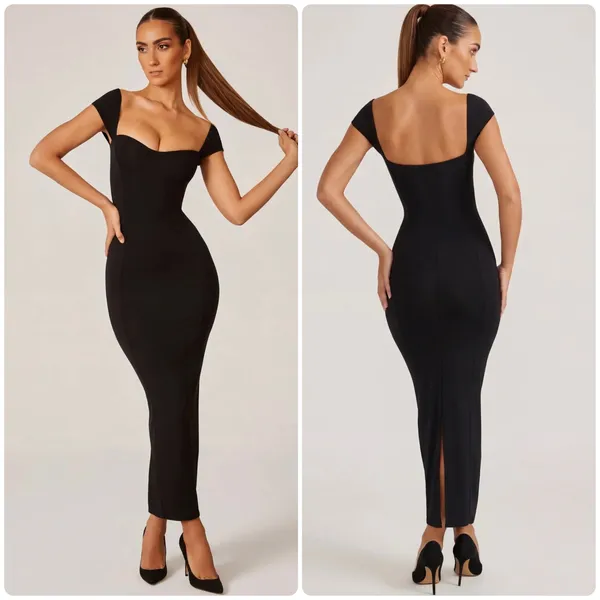 Oh Polly Dolcezza Sweetheart Neckline Maxi Dress in Black Size 8 New - Image 2