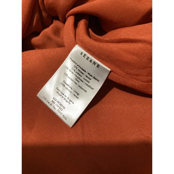 Sézane Editions Metallic Copper Off Shoulder Puff Sleeve Dress Rust Orange EU 38 - Image 8