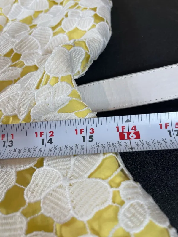 ModCloth 1960s Inspired Floral Lace Fit & Flare Dress Yellow White Belted L - Image 12