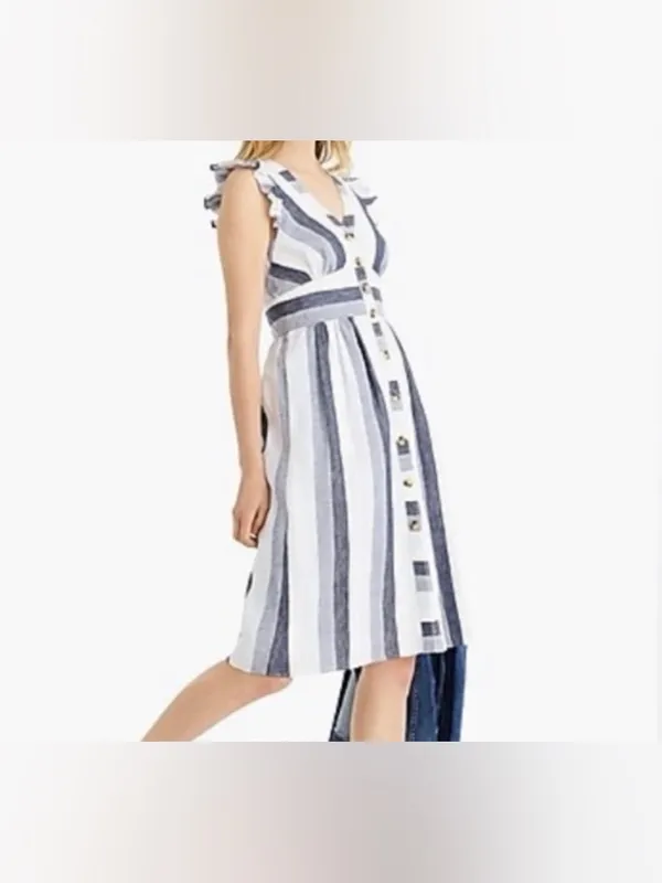 J. CREW Point Sur 100% Linen Stripe Midi Dress Buttons size 4 Resortwear summer - Image 3