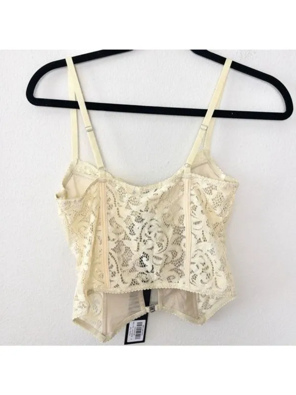 NWT I.AM.GIA Elena Top S Tan Ivory Lace Corset Sheer Crop Burnout Cut Out Velvet - Image 9