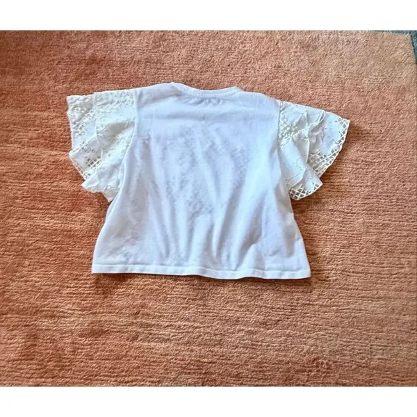 Zara Woman White/Cream Floral Appliqué Top Size S - Image 6