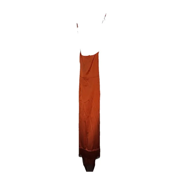 Pretty Little Thing Rust Strappy Back Satin Maxi Hi Low Tassel Hem Dress Size 4 - Image 9
