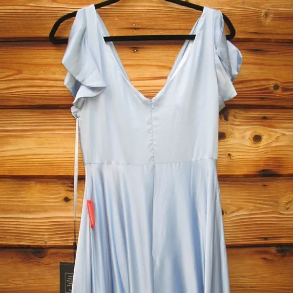 NWT Mac Duggal Blue FLOUNCE SLEEVE SATIN GOWN Missing Belt Size 2 - Image 13