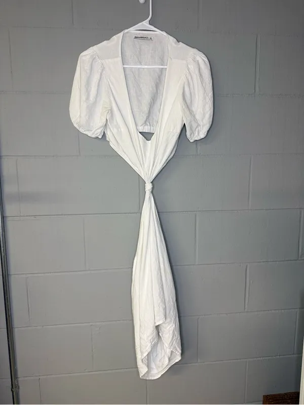 Abercrombie & Fitch Knotted Cutout Linen Blend Mini Dress in White Women’s Small - Image 3