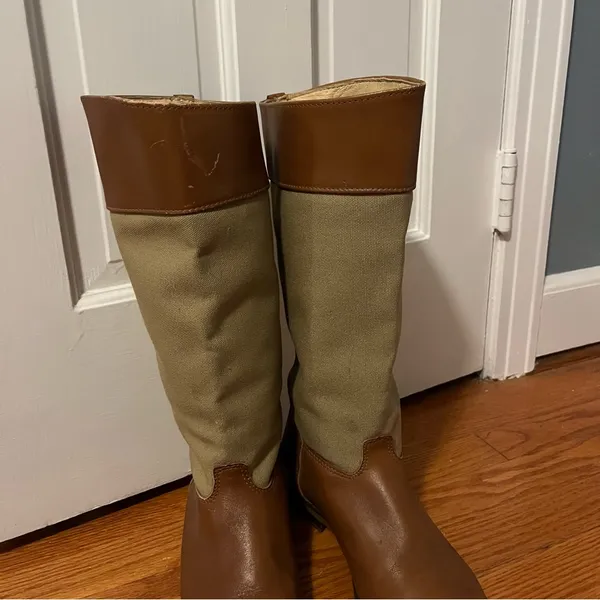 Vintage LL Bean Tan Canvas Leather Riding Equestrian boots 8.5 Neutral Classic - Image 13