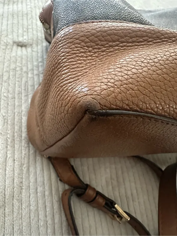 Michael Kors Raven Brown Logo Backpack with Tan Leather Trim - Image 11