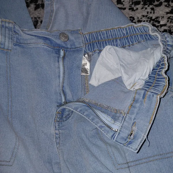 Madden Girl Blue Denim Cargo Jeans Medium Y2K Baggy Wide Leg Cyber - Image 13