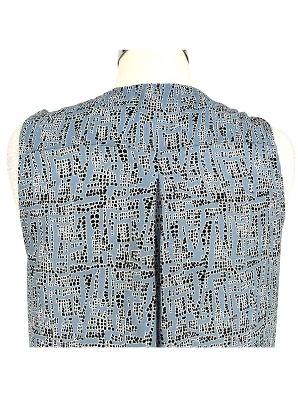 Astr Sleeveless Modern Office Draped V-Neck Blouse Blue Black Size Medium - Image 5