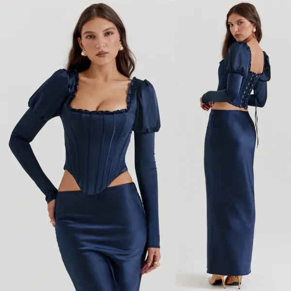 HOUSE OF CB 'Dana'‎ Navy Puff Sleeve Corset NWOT - Image 12