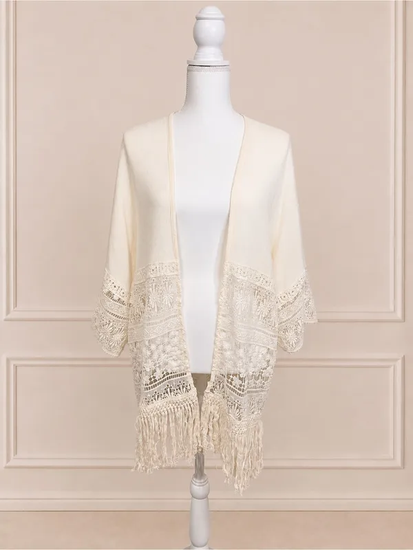 Anthropologie NWT Ivory Lace Fringe Kimono Cardigan Boho Size L Festival Bohemian Cardigan - Image 2