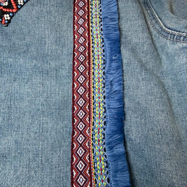 Boom Boom Jeans Womens Size Large Denim Jacket Blue Jean Boho Embroidered Fringe - Image 12