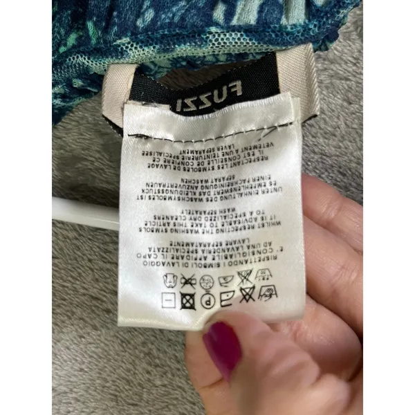 Fuzzi Italy Lace Mosaic Print One Shoulder Mesh Maxi Dress Turquoise Blue XL‎ - Image 6