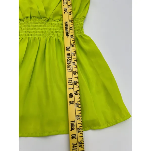 JON & ANNA Peplum Top Women XL Neon Lime Green Tie Shoulder V-Neck Smocked‎ NWT - Image 8