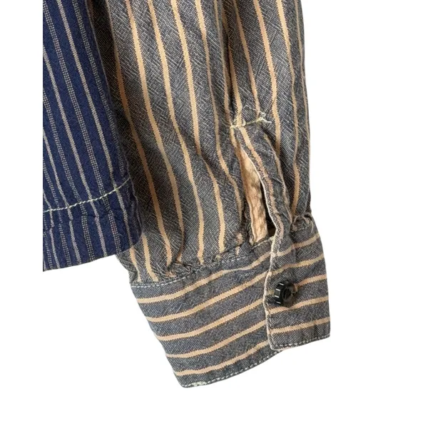 BDG Shirt Women Small Blue Mixed Stripe Band Collar Cotton Top Popover Preppy - Image 7
