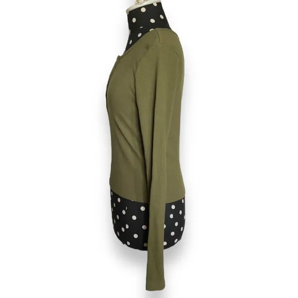 Forever 21 Womens Top Sz L Olive Green Cropped Length Ribbed Knit‎ Long Sleeve - Image 6