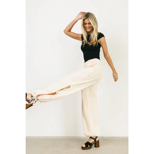 NWT Bohme Avery Crinkle Joggers Oatmeal Size Small Bohemian Balloon Leg Cotton - Image 3