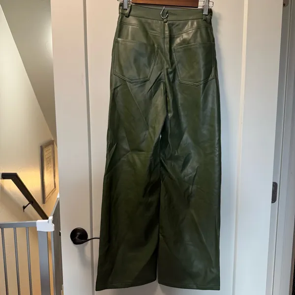 Urban Outfitters‎ Faux Leather Wide Leg Green Pant Olive Army Hunter High Waist - Image 6
