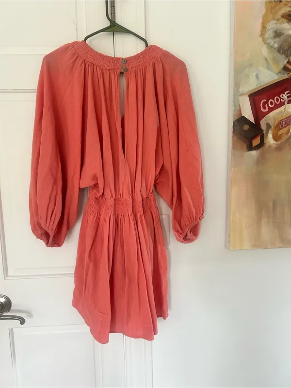 Free People Balloon Sleeve Mini Dress Small Coral EUC! - Image 3