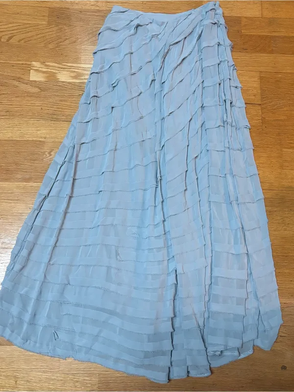 NEW Anthropologie Gray Layered Ruffle Asymmetrical Boho Quiet Luxury Maxi Skirt - Image 4