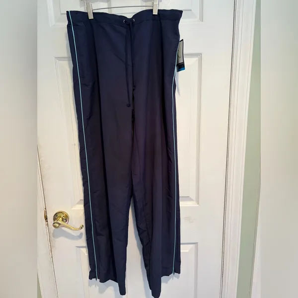 Tek Gear Women’s Large Navy Wicking Track Pants Wide‎ Leg Drawstring NWT L - Image 2