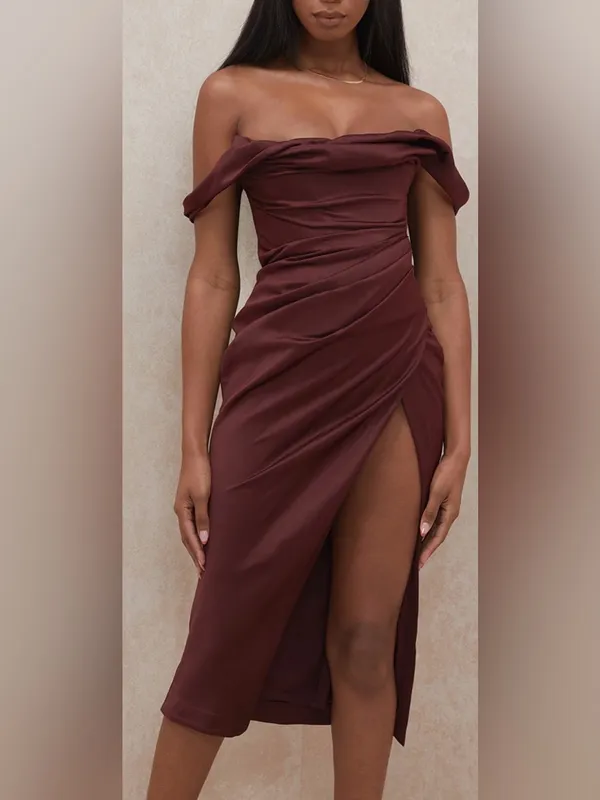 NEW HOUSE OF CB Rhonda Raisin Off Shoulder Corset Dress sz S - Image 2