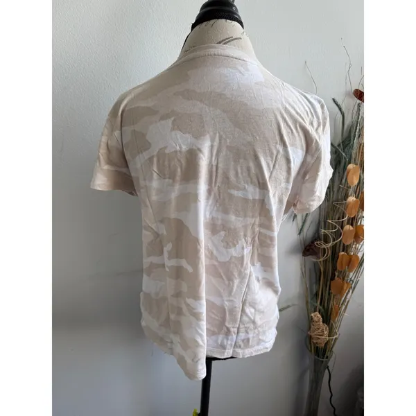 Athleta Womens Tan White‎ Camo Short Sleeve Crewneck T-Shirt XL Relaxed Fit - Image 3