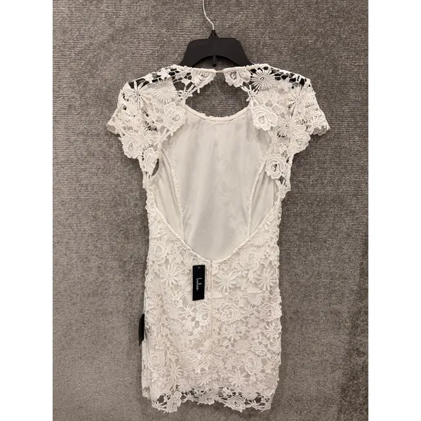 Lulus Womens Dress M White Remarkable Lace Open Back Scalloped Mini Dress - Image 4