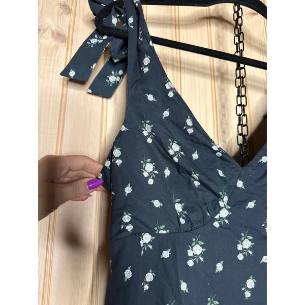 NWT Lulus Gabriella Navy Floral Tie-Strap Mini Dress V-Neck Resort Beachy Size S - Image 4