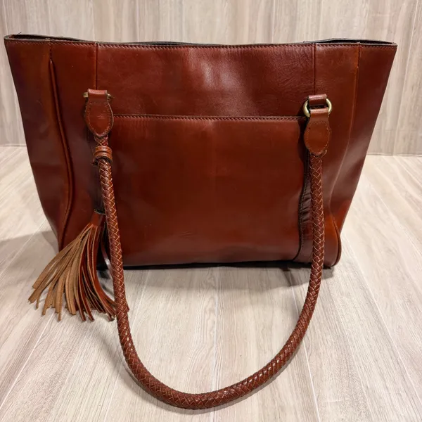 Patricia Nash Cameley Tote Italian Leather Heritage‎ Tan Braided Handle Bag - Image 2
