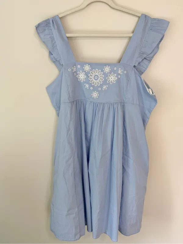 Draper James Maddie Embroidered Babydoll Dress in Blue Stripe XL NEW NWT - Image 2