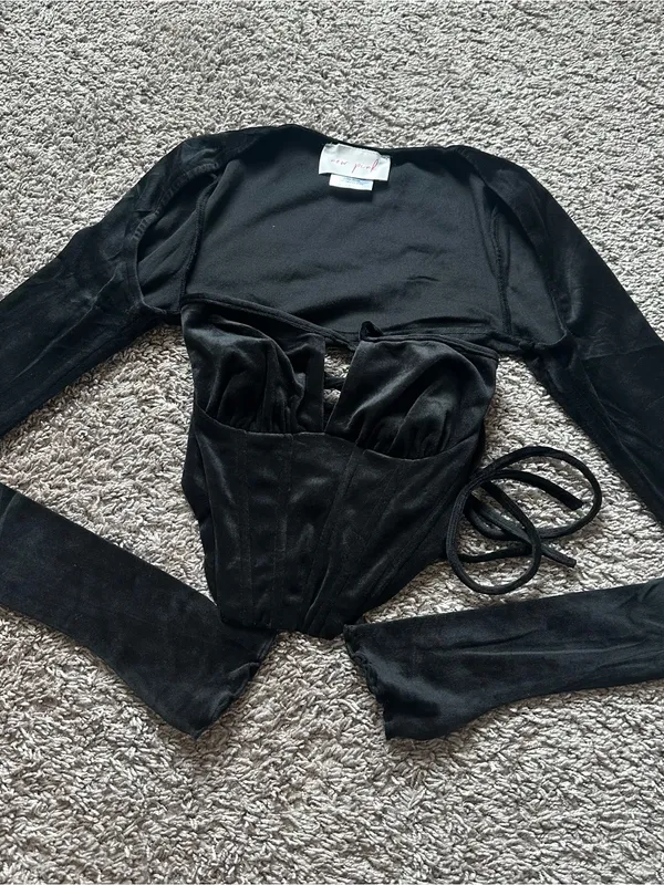 Dolls Kill Black Long-Sleeve Corset Bustier Top - Image 2