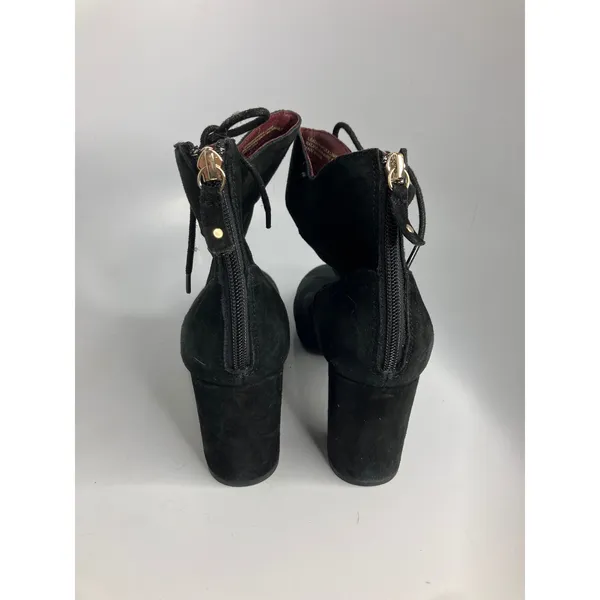 Ono Ankle Boots Womens 8M Black Excellent Suede Block Heel Lace Up N28700 CARA17 - Image 4