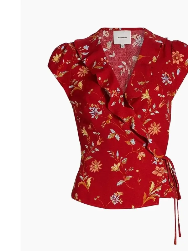 NWT $168 Reformation Clemence Print Wrap Top 8, BORSA - Image 4