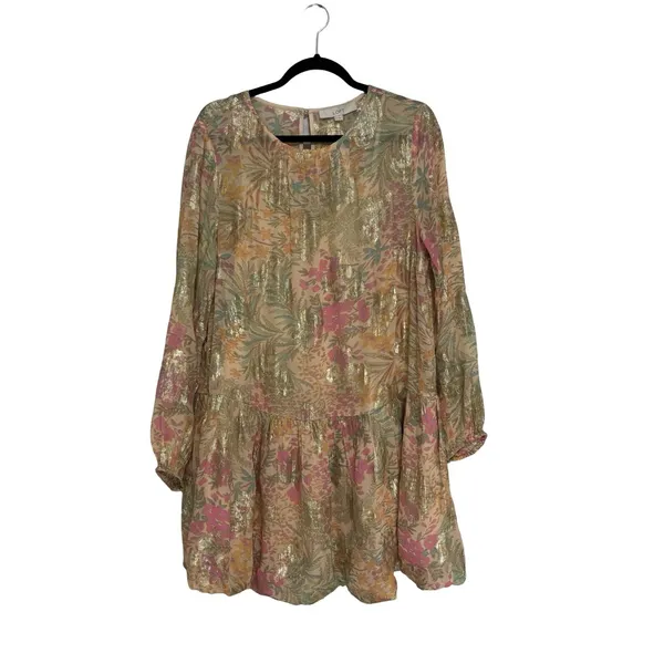NEW LOFT Shimmer Floral Jacquard Bubble Hem Mini Dress - Size M - Image 4