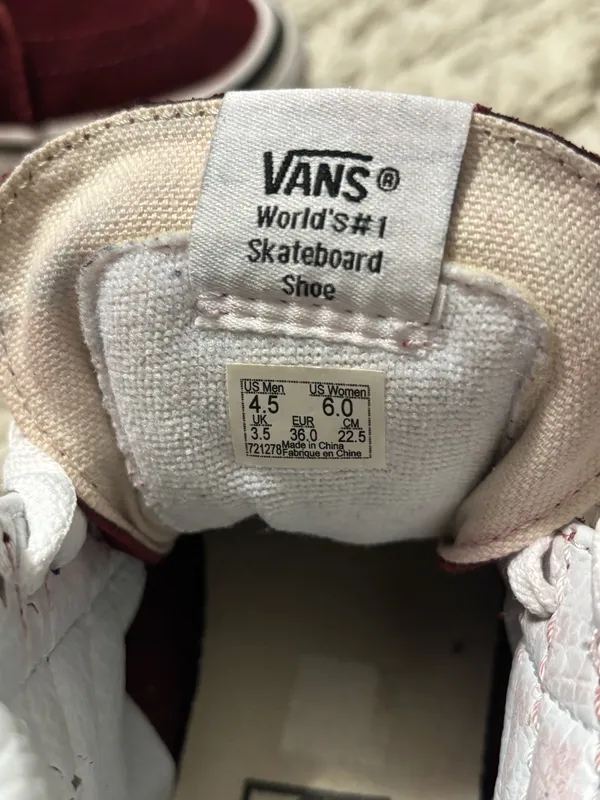 Vans High Top Sneakers Women’s Size 6, Men’s Size 4.5 Burgundy with White - Image 15