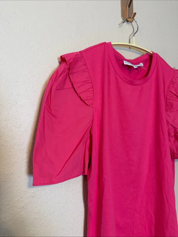 English Factory Top Cotton Pink‎ Ruffle Sleeve Top Size Small - Image 2