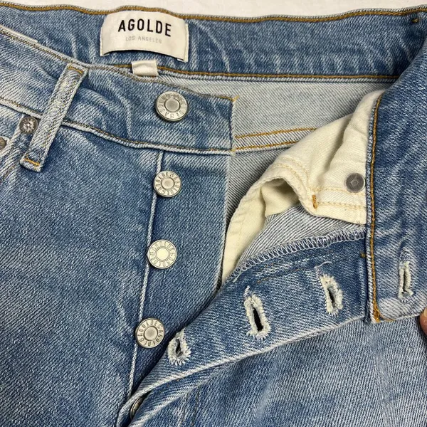 Agolde Nico High Rise Slim Jeans Button Fly Light Distressing Med Wash Size 25 - Image 4