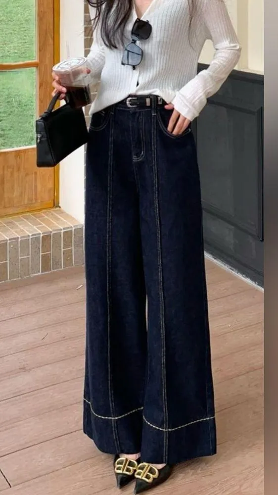 Commense Wide Leg Jeans Pants Vintage Style Denim Navy Blue Dark Wash NEW NWT XL - Image 8