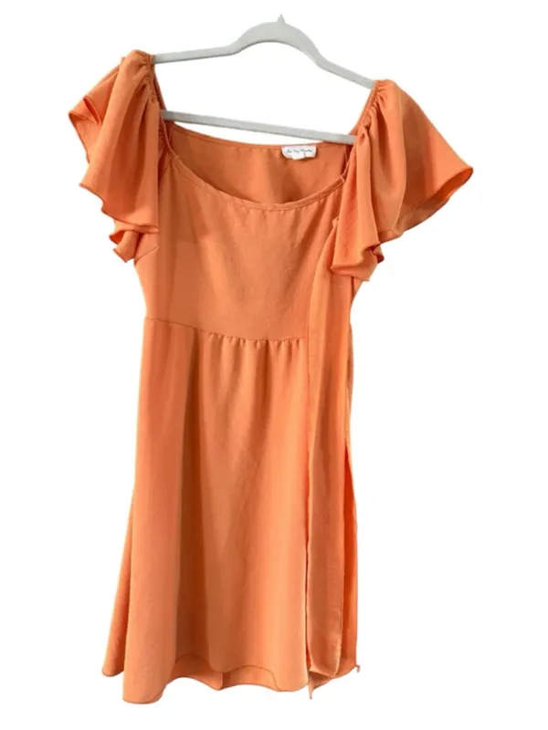 Women's See You Monday Orange Ruffle Sleeve Open Back Mini Dress M - Image 9
