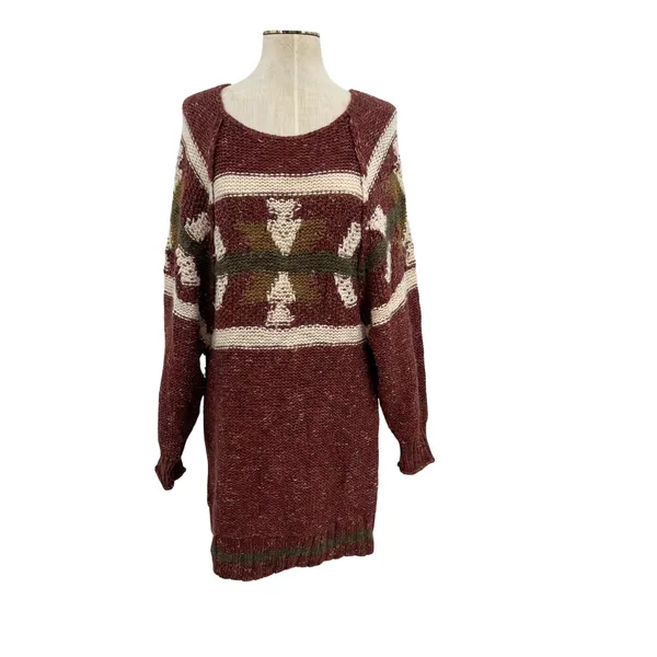Free People Northern Lights Sweater‎ Mini Dress Boho Knit Red Size XS - Image 3